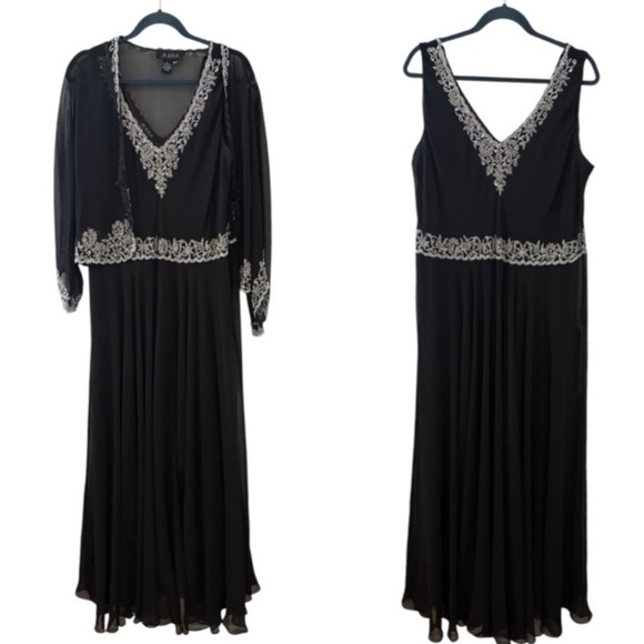 J Kara Dresses & Skirts - J Kara Formal Wedding Black Sequin Two Piece Long Dress Size 18W